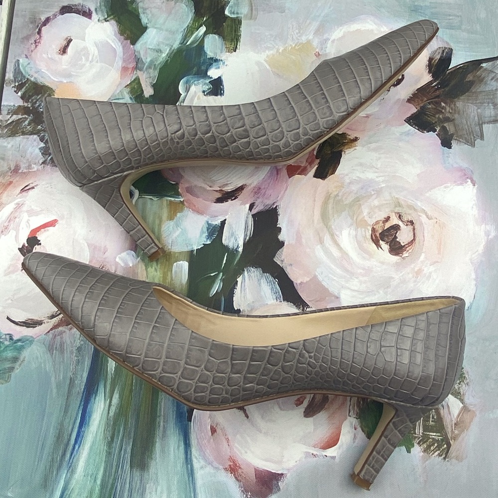 Nine West Eara Gray Faux Croc Print Leather Heels Size 10 - Picture 7 of 12